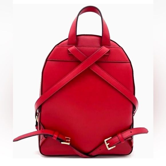 New Michael Kors Jaycee Medium Zip Pocket Backpack Leather Bright Red - Picture 3 of 3